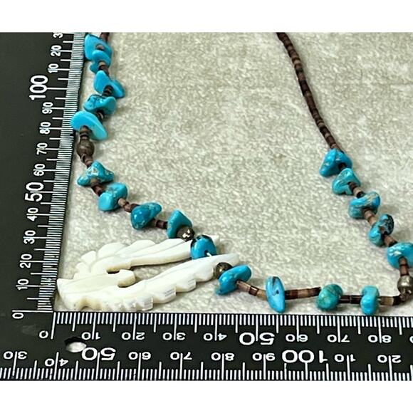 Turquoise Shell & Mother Of Pearl Thunderbird Pendant Nickel Silver Necklace 20” - Picture 11 of 13